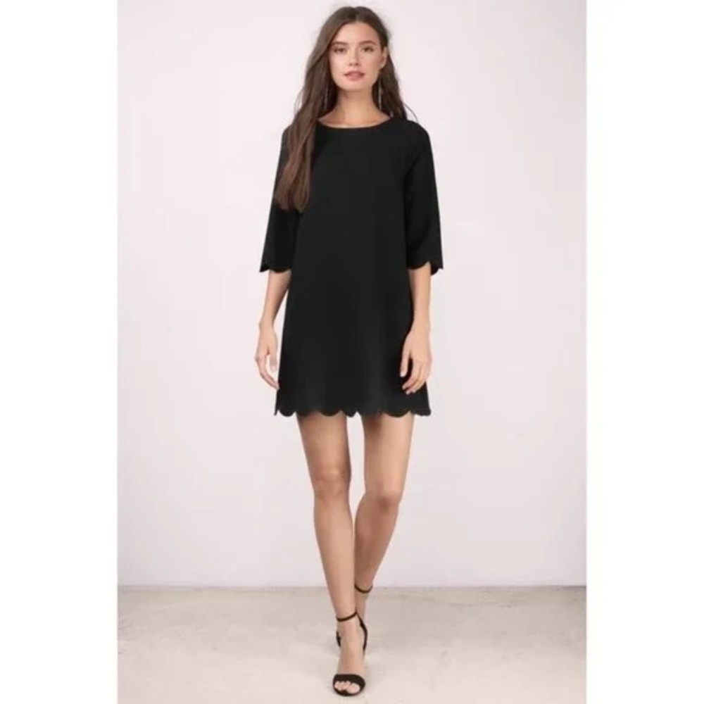 TOBI Sweetly Scalloped Shift Dress Scallop Hem 3/4 Sleeve Dress Size XS